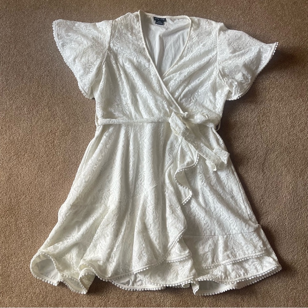 City Chic White Lace Faux Wrap Dress
